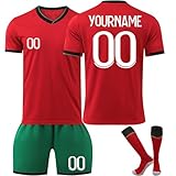 Generisch Portugal Personalisiert Fußball Trikot mit Eigenem Namen/Nummer, Fussball Trikot Shorts Socken Komplettset für Herren/Kinder