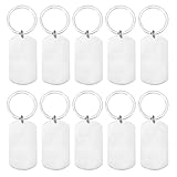 Disnace 10 Stück Schlüsselanhänger Edelstahl, Edelstahlanhänger mit Schlüsselring, Schlüsselanhänger Blanko Rohlinge, Rechteckige Stanzrohlinge aus Edelstahl, Stanzen Rohlinge Hundemarken, Silber