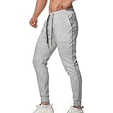 BIKETAFUWY Herrenhose Lange Hose Herren Casual Fitness Laufhose mit Kordelzug in der lockeren Taille farblich passende Hose Tasche Weite Fleecehose Sporthose, grau, XXL