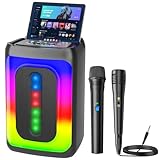 Ankuka Karaoke-Maschine mit 2 Mikrofonen, tragbarer Bluetooth-Lautsprecher mit LED-Leuchten, TF/USB, FM, AUX, TWS, für Partys und Erwachsene, Geschenk für Freunde und Familie, (schwarz)