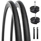 2er Set 28 Zoll Fahrradreifen 700x28C/28-622, Faltbare Pannensichere Rennradreifen als Ersatz mit 2 Schläuchen, Presta-Ventil und Reifenhebern für Rennräder
