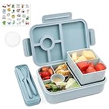 Bugucat Brotdose Kinder 1300ML 3PCS, Lunchbox Auslaufsicher Mit 4 Fächern, Bento Box für Kinder Erwachsene, Frühstücksbox Vesperdose für Jungen&Mädchen Blau