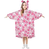 EOSDT Tragbare Decke mit Kapuze für Kinder, schöne rosa weiße Herzen übergroße mit Kapuze Decke warmes Geschenk klein, rosa bezaubernde weiße Herzen, M, Weiße bezaubernde rosa Herzen, M