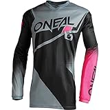 O'NEAL | Motocross-Jersey Langarm | MX Enduro | Gepolsterter Ellbogenschutz, V-Ausschnitt, atmungsaktiv | Element Women's Jersey Racewear V.22 | Erwachsene | Schwarz Grau Pink | Größe L