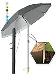 Menz Sonnenschirm Strand in Anthrazit, 3er Set - Ø 200 cm Strandschirm windfest stabil + Rasendorn Sonnenschirmhalter + Sonnenschirmhülle, UV 50+ Sonnenschirm mit Rasendorn, Schirmspieß für Garten