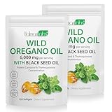 2er-Pack Oregano-Öl Softgels, Bio-Oregano-Öl Ergänzung Kapseln, 2 in 1 6000mg O-regano-Ö-l mit Schwarzkümmelöl