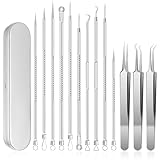 13 Stück Mitesserentferner, Pickel Ausdrücken Werkzeug, Hochwertiger Edelstahl Blackhead Remover, Komedonenquetscher, Pickel Werkzeug-Set mit Edelstahl Gehäuse, Mitesser Entferner für Alle Hauttypen