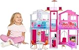 Barbie Haus Traumvilla, Stadthaus mit 3-Etagen und 5 Zimmern, inkl Zubehör wie Möbel, faltbar und aufbewahrbar, Spielzeug ab 3 Jahren, DLY32