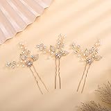 Teyglen Haarnadeln für Braut, Hochzeit, Gold, Blume, Blatt, Perlen, Haarnadeln, Clips, Set, Haarteile, Vintage-Stil, Strass, Kopfschmuck für Braut, Damen, Party, Abschlussball, 2 Stück