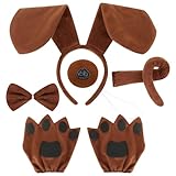 VGMANNTA 5 tlg Hundekostüm Welpen Zubehör Tierkostüm Erwachsene Welpen Hund Stirnband Ohren Schwanz Hunde Fliege Falscher Nase Welpen Pfote Handschuhe für Erwachsene Kinder Halloween Cosplay Party