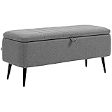 HOMCOM Sitzbank mit Stauraum Polsterbank mit Leinenoptik, Sitztruhe mit Stahlbeine, Truhenbank für Wohnzimmer Schlafzimmer Flur 102 x 40 x 44 cm, Grau