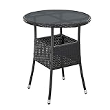 Juskys Polyrattan Gartentisch Yoro wetterfest - Balkontisch Ø 60 cm rund - Rattan Beistelltisch mit Glasplatte - Kleiner Tisch für Balkon - Schwarz