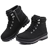 Wanderschuhe für Damen, Arbeitsstiefel, Wanderstiefel, wasserdicht, wadenhoch, Schnürstiefel, leicht, rutschfest, Outdoor, Trekking, Schwarz , 41 EU