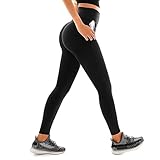 Leafigure Leggings Damen High Waist, Schwarze Sport Leggings mit Taschen Damen für Yoga Gym L-XL