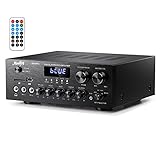 Verstärker, Moukey Bluetooth Leistungsverstärker Dual Kanal Audio Stereo Receiver mit USD, SD, AUX, MIC IN mit Echo, Radio, LED Für Karaoke, Heimkino, MAMP1