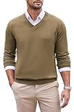 COOFANDY Herren Pullover V-Ausschnitt Sweater Langarm Slim Fit Strickpullover Casual Business Strickpullover Leichter Pulli, camel, L