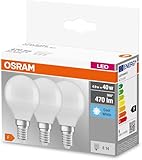 Osram LED BASE Classic P40, matte Filament LED-Lampen aus Glas für E14 Sockel, Kerzenform, Kaltweiß (4000K), 470 Lumen, Ersatz für herkömmliche 40W-Glühbirnen, 3er-Box