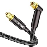 SOUNDFAM 90-Grad Optische Audio-Kabel, Rechtes Winkel Toslink-Optikkabel 90-Grad Goldplattierte Stecker 360-Grad-Drehung für Soundbar, TV, PS4, Xbox, Heimkino (Schwarz, 2M)