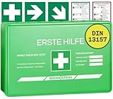 Erste Hilfe Kasten Small mit Inhalt nach DIN 13157 I Verbandskasten Betrieb inkl. praktischer Wandhalterung & 5x Aufkleber I Verbandskasten DIN 13157 für Betriebe, Einrichtungen & Zuhause