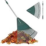 ORIENTOOLS Garten Laubrechen, Garten Rechen für Rasen Laub mit verstellbarem Griff 120 bis 165 cm Rechen, 26 Starke Zinken Kunststoff Kopf Strauch Rechen, Landschaftsbesen für Rasen und Blätter