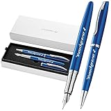 Pelikan Füller & Kugelschreiber Jazz® Noble Elegance im Set mit Wunschgravur | inkl. Geschenkeuti | Emoji Gravur | Saphire Blau Schreibset mit Gravur PS201