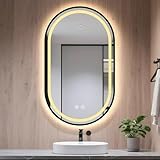 AYSMYGS 40x70cm|50x80cm|60x90cm, Ovaler LED-Badezimmerspiegel mit Aluminiumrahmen Wandspiegel, 3-Farben Dimmbar, Intelligenter Touch-Schalter(Black-Anti-Fog,50x90cm)