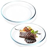NUTRIUPS Glasteller, 25.4cm Speiseteller, 2 Stück Platzteller Glas, Essteller für Spülmaschine und Mikrowelle