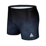 AMZSPORT Badehose Herren Kurz Schwimmhose Eng Wassersport Badeshorts mit Tunnelzug, Schwarz L