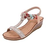 EMAlusher Bohemian Sandalen Damen, Sommer Schuhe FüR Damen Sandalen, Komfort Stiefeletten Retro Slingback-Sandalen Flache Römische Flip Flops für Frauen Zehenstegsandalen