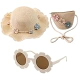 EHDWXVZM 1 Kinder-Strohhut Mit 1 Strohbeutel, 1 Sonnenbrille, Strohhut, Floraler Deko-Hut, Süßer Strandhut, Kinder-Sonnenschutz-Set