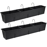 Tymar Blumenkasten Balkon mit Halterung, Balkonkasten, 2 Stück, Rattan, Pflanzkasten aus Kunststoff((2pack) Anthrazit, 80cm)