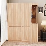 Arhatreya Praktischer Kleiderschrank 140 x 40 x 170 cm mit Schubladen und Staufächern, offener Garderobenbereich mit viel Stauraum, Holzfarbe