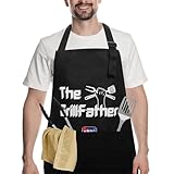 Newthinking Grillschürze für Männer, verstellbare personalisierte Kochschürzen mit 3 Taschen und verstellbarem Riemen, lustige schwarze Kochschürze für Männer und Frauen, Schwarz , XXL