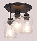 winsmart Halbbündige Deckenleuchte mit Samenglasschirmen für Küche, Flur und Esszimmer, 3-flammig, rustikale Deckenleuchte in ölgeriebener Bronze.