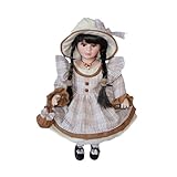 Amagogo Keramikpuppe im Kleid, Miniatur-Porzellanfigur, 45 cm, Elegante Porzellanpuppe zum Anziehen als Dekoration für zu Hause, Braun
