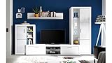 Möbel Akut Wohnwand Wohnzimmer Anbauwand Breite 270 cm Tuna Front weiß Hochglanz Vitrine TV-Board Highboard Wandboard