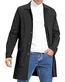Feziakuk Herren Trenchcoat Einreihig Lang Mantel Leichter Revers Herbst Winter Jacke Übergangsjacke, Schwarz XL