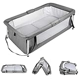 homewell Baby Reisebett, faltbares Baby Reisebett inkl. Matratze, Portable Reisebettzelt, Ausgestattet Moskitonetz und Spielzeug, 90 x 50 cm (aufgebaut) / 45 x 50 cm (gefaltet) (Grau)