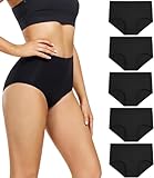 wirarpa Damen Unterhosen Baumwolle Slips Damen Hoher Taille Atmungsaktive Taillenslip Wochenbett Unterwäsche Mehrpack Größen 32-58, Schwarz-5er Pack, X-Large (46/48)