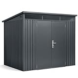 Gerätehaus Metall pulverbeschichtet anthrazit | Geräteschuppen Pultdach 237 x 186 x 201/179 cm | Tageslichtfenster, Gasdruckdämpfer, hochwertiges Schloss, Lüftungsgitter (4m² Grundfläche)