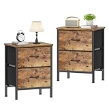 HOMIDEC Nachttisch 2er Set, Beistelltisch mit Metallrahmen und 2 großen Stoffschubladen für Schlafzimmer, Wohnzimmer, 42 x 30 x 55 cm, Vintage Braun