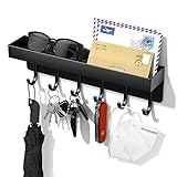 iophi Schlüsselbrett mit Ablage und 6 Haken, Platzsparendes Tragbares Organizer Schlüsselablage, Schlüsselboard Ohne Bohren Wandmontage für Schlüssel Aufbewahrung an Eingang, Hängen Küchenbesteck