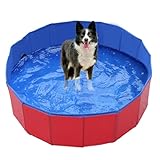 Hundepool für große und kleine Hunde Faltbarer Hundepool PVC-Schwimmbecken Hundebad Umweltfreundliches PVC-Rutschfestes Planschbecken mit Ablassventil (Blau, 80 * 160CM)