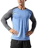 Herren Fitness Lange Ärmel Hemden Sport Running Bodybuilding T-Shirts Trockener Sitz Oberteil Sweatshirts Blau XL