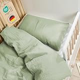 Laleni Kinderbettwäsche 100x135 cm aus Baumwolle - Musselin Bettwäsche Kinder 100 x 135 cm + Kissenbezug 40x60 cm - Oeko-TEX zertifizierte Bettwäsche Sommer - 100x135 Bettwäsche Grün Kinder