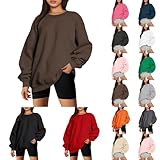 OUMSHBI Sweatshirt Damen Oversized, Damen Rundhalsausschnitt Sweatshirt Ohne Kapuze Y2K Unifarben Langärm Sweatpullover Damen Tops Lässiger Lose Pulli Herbst Winter Pullover Günstig Sweatshirt Damen