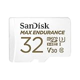 SanDisk MAX ENDURANCE Video Monitoring for Dashcams & Home Monitoring 32 GB microSDHC Memory Card + SD Adaptor 15,000 Hours Endurance, White