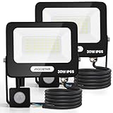 Aigostar 30W LED Strahler mit Bewegungsmelder Außen,2 Stück,2750LM,4000K Naturweiß Außenstrahler,IP65 Wasserdicht Scheinwerfer,Fluter für Innen,Garten, Innenhöfe, Haus,Garage, Hote