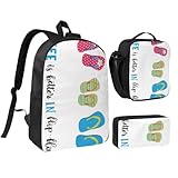 YQxwJL Flip-Flops Kalligraphie-Strandschuhe, bedruckt, 3-teiliges Rucksack-Set mit Lunchbox und Federmäppchen, Rucksack, Büchertasche für den täglichen Gebrauch