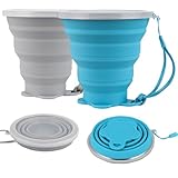 ddLUCK Silikon Camping Faltbecher mit Kunststoff Deckel, 320ml Wiederverwendbar Faltbare Becher Reisebecher Kaffeebecher, Für Outdoor Reise Wandern Picknick Büro(2 Stück)